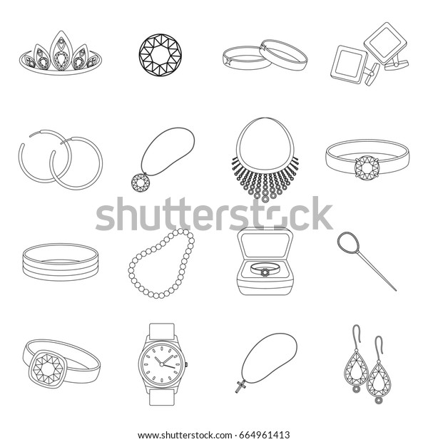 Jewelry Accessories Set Icons Outline Style Stock Illustration 664961413