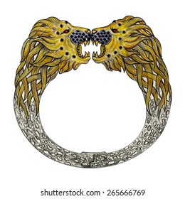 Jewelry Design Lion Bangle. Hand Drawing And Painting On Paper.