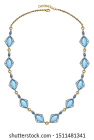 Jewelry Design Modern Art Blue Topaz  Necklace.Hand Drawing And Painting On Paper