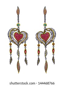 Jewelry heart feather earring