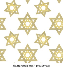 Jewish Shabbat and Holidays with a festive and magical illustration of gilded Star of David the symbol of Judaism on an elegant white background for spiritual interior design and beautiful decoration