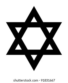 Jewish Star of David sign in silhouette on white background.