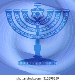 Jewish Traditional Candlestick In Blue Abstract Design, Computer Generated Image,  High Holy Days,  Yamim Noraim