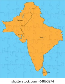 Jigsaw Map Of India, Pakistan And Sri Lanka