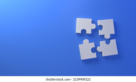 Jigsaw Puzzle Connecting Together. The Parts Fit Together. Connection Concept. 3d Render Illustration Blue Background