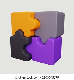 Jigsaw Puzzle Cube Isolated On White Background. Gaming And Streaming Icon Set. Cute Minimal Style. 3d Render Illustration.