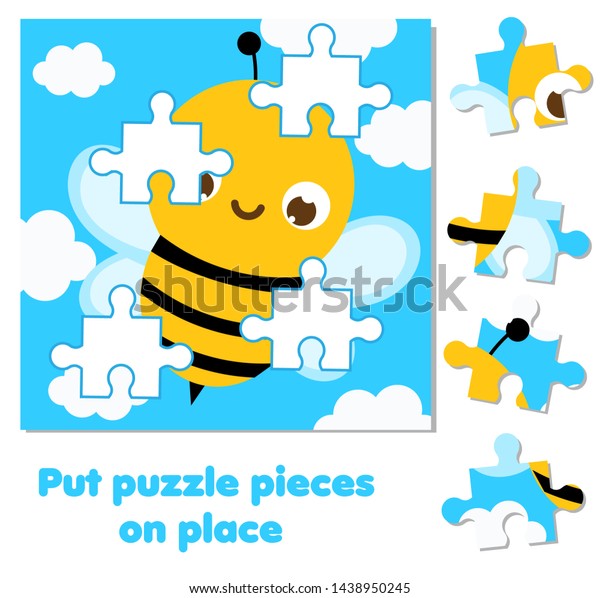 幼児用ジグソーパズル おかしな蜂のピースと完全な写真を組み合わせる 子どもや子ども向けの教育ゲーム のイラスト素材
