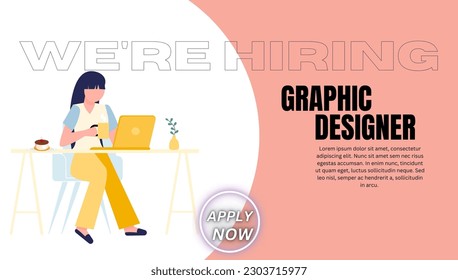 Job Board Template Hiring Graphic Designer Flat Illustration, We are hiring graphic designer, creative people, artist. Staffing  recruiting template - Powered by Shutterstock