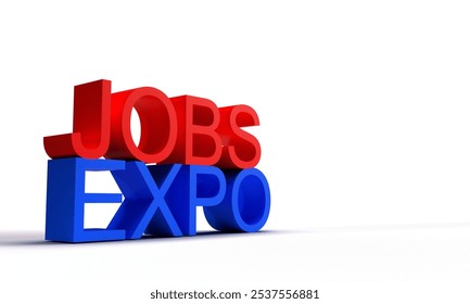 Job expo red blue color text font copy space white background job fair occupation business recruitment exhibition office working business hr human resource seminar interview group job team.3d render - Powered by Shutterstock