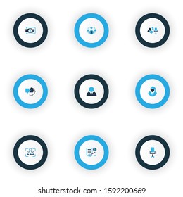 Job icons colored set with problem solving, businessman, office chair and other ergonomic armchair elements. Isolated illustration job icons.