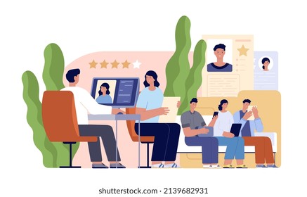 Job interview concept. Work communication, male hr boss and employee waiting meet. Choose corporate specialist, recruitment or hiring utter concept