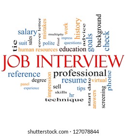 Job Interview Word Cloud Concept With Great Terms Such As Suit, Education, Resume, Degree, Hr And More.