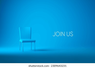 Job recruitment and employment concept. Vacancy announcement. Office chair with the announcement Join Us written on the wall. 3D render. - Powered by Shutterstock