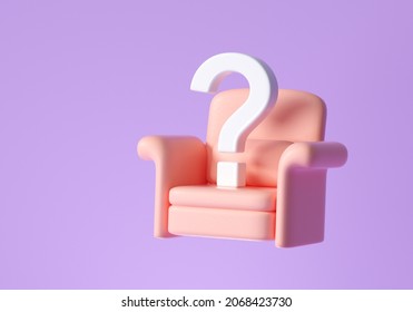 Job Vacancy and Hiring concept. Armchair with question mark for job advertisement, job offer background. 3d render illustration