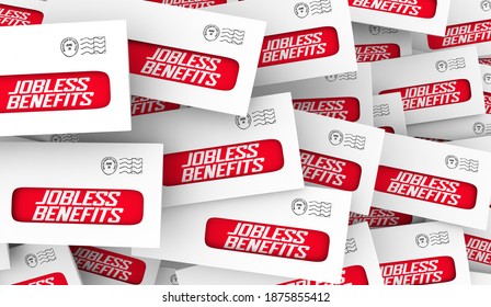 Jobless Benefits Unemployment Check Assistance Out Of Work Envelopes 3d Illustration