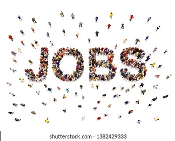 Jobs concept .3d rendering of a diverse large group of people forming the shaped text word for people finding jobs and employment opportunity. Illustration is on an isolated white background - Powered by Shutterstock