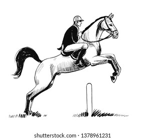 Jockey Jumping Horse Ink Black White Stock Illustration 1378961231 ...