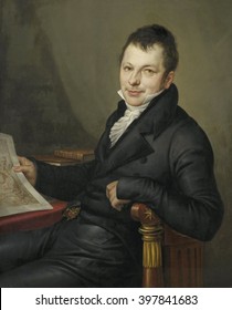 Johannes Hermanus Molkenboer, Art Collector, by Mattheus Ignatius van Bree, 1815, Dutch painting, oil on canvas. The collector is sitting with a drawing