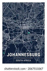 Johannesburg Blue Dark City Map