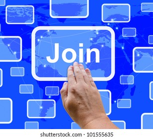 Join Button With Hand Showing Subscription And Registrations