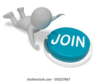 Join Character Pushing Button Means Online Membership 3d Rendering