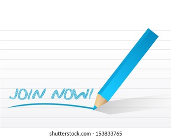 join now written on a white piece of notebook paper