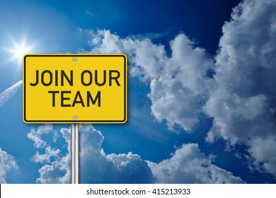 Join Our Team Sign On Blue Background