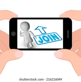 Join And Running 3D Character Displaying Joining Membership Register