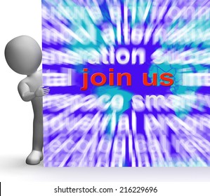 Join Us Word Cloud Sign Showing Joining Membership Register