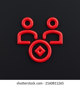 Joint Account 3d Icon, Outline Red Finance Icon, Business Symbol, 3d Rendering, Wire Icon