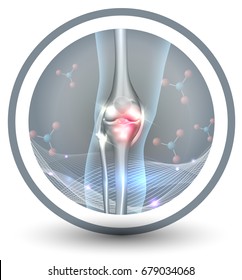 Joint Health Care Icon, Beautiful Abstract Design, Wave And Molecules At The Background