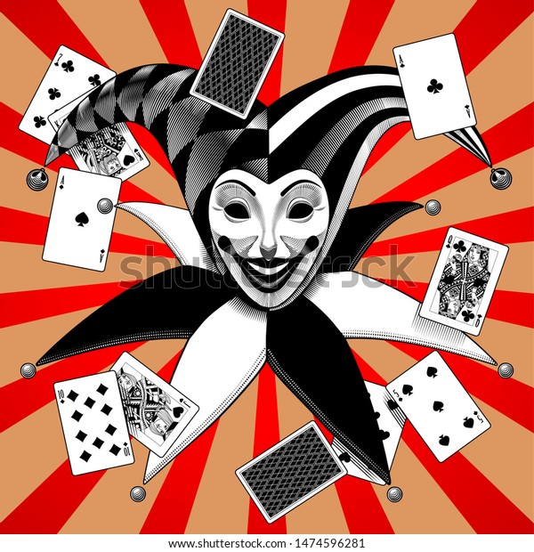 Joker Head Retro Style Playing Cards Stock Illustration 1474596281