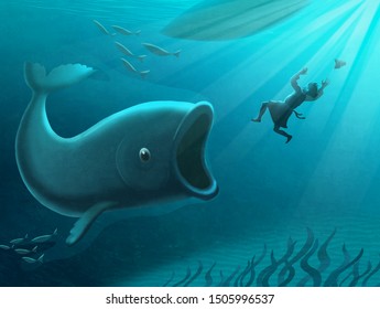 Ilustrasi Stok Jonah Big Fish Bible Story Illustration 1505996537 ...