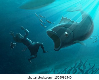 Jonah  And The Big Fish, Bible Story, Illustration