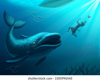 Jonah  And The Big Fish, Bible Story, Illustration