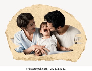 A joyful family moment .The family shares laughter and love, showcasing a warm, loving family bond in a delightful setting. Happy caucasian family with torn paper. Positive parenthood with torn paper - Powered by Shutterstock