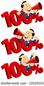JPEG format of set of three business man with hundred percent background ready to use for discount promotion.