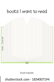 JPG Illustration For Printable With Open Book On White Background.  Minimalist Planner Of Reading For Journal Page, Habit Tracker, Daily Planner Template, Blank For Notebook. A4 Paper Sheet.