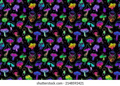 jpg seamless illustration with mushrooms, bright colors