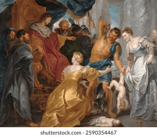 The Judgment of Solomon. Classical artwork by Peter Paul Rubens. Famous old painting by Peter Paul Rubens.
