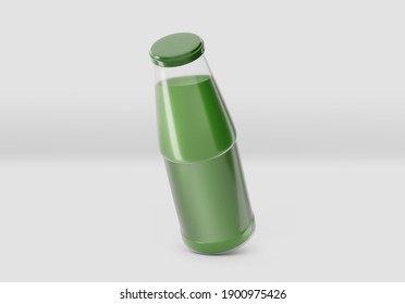 Juice Glass Bottle Mockup, 3d Rendering on light background, Fresh juice package design
