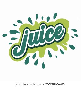 Juice (green illustration ) hand written lettering, juice logo, label or badge for groceries, fruit stores, packaging and advertising. Splash with drops badge Logotype design. white background. - Powered by Shutterstock