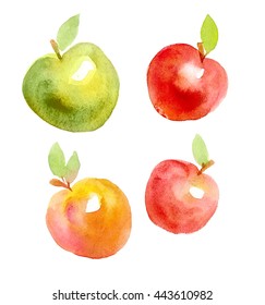 Juicy apples on a white background. Watercolor illustration