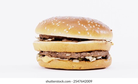 Juicy Hamburger with Fresh Vegetables and Melted Cheese | Ideal for Fast Food Branding, Restaurant Menus, Food Photography, and Burger Packaging Designs - Powered by Shutterstock