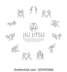 Jujutsu Martial Art Line Icons. Sports Signs.