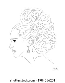 Julia Roberts With A Bouffant Hairdo And Large Earrings Drawn With A Black Pen On White Paper