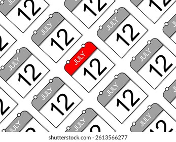July 12. Seamless pattern background of slanted daily calendars. Deadline.