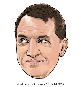 July 23, 2019 Caricature Of Brendan Rodgers An Northern Irish Football Coach And Former Player Portrait Drawing Illustration.