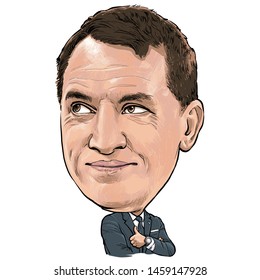 July 23, 2019 Caricature Of Brendan Rodgers An Northern Irish Football Coach And Former Player Portrait Drawing Illustration.
