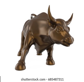 JULY 28, 2017: 3D Illustration Of Wall Street Charging Bull Statue Isolated On White Background